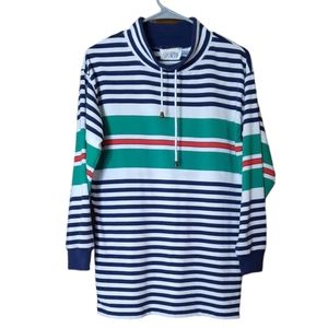 Vintage Sportif Bright Striped Pullover Adj Collared Shirt Long Sleeves Size S